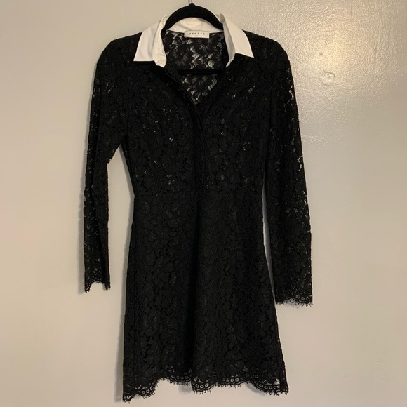 Sandro Lace Collared Long Sleeve Dress - Picture 2 of 7